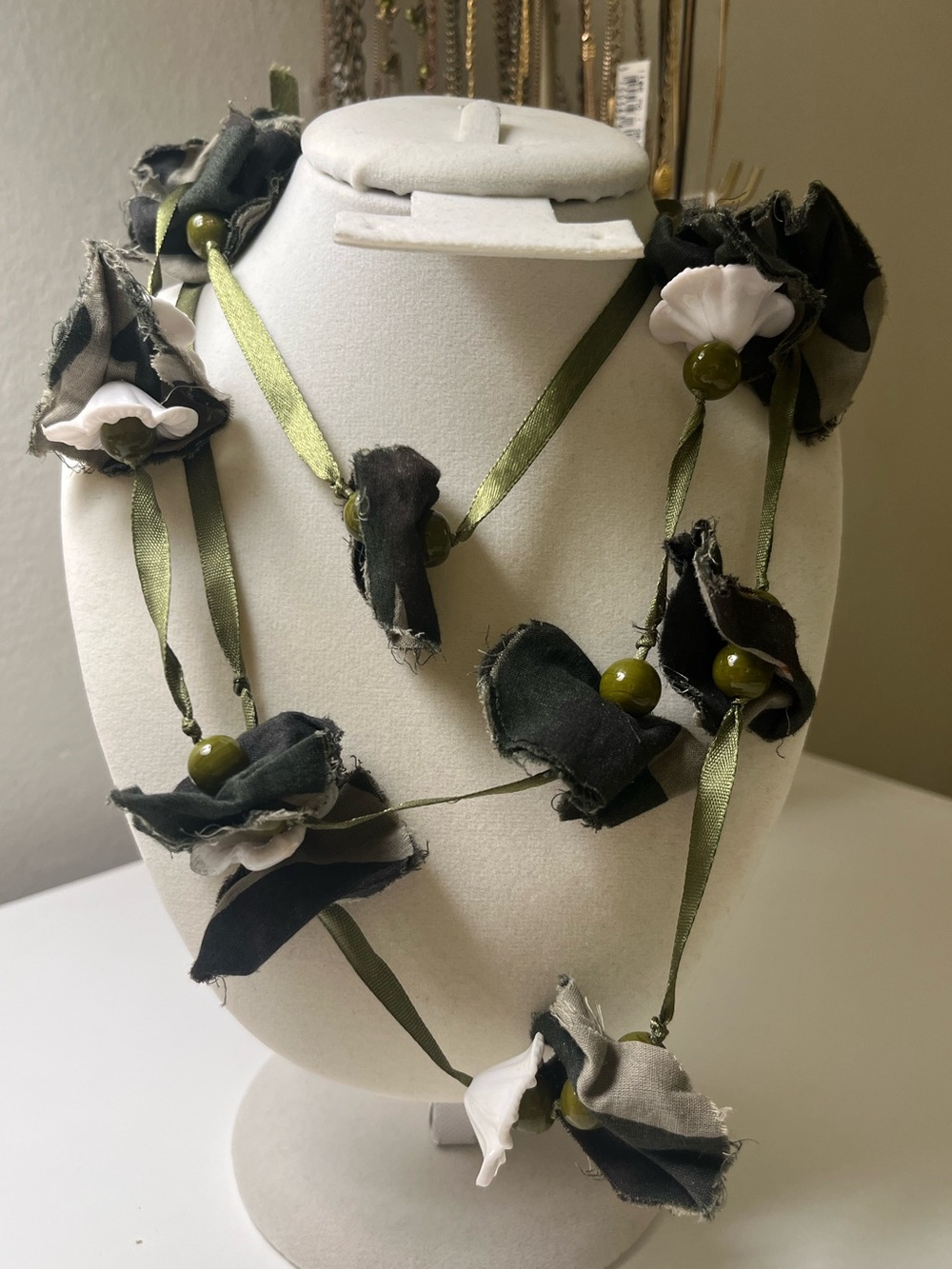 Handmade Fabric Flower Ribbon Necklace